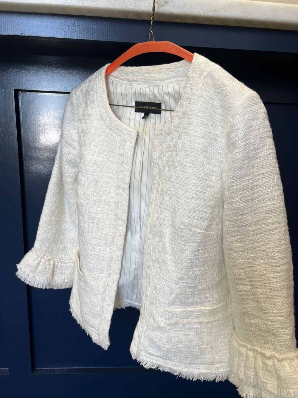 Talbots Cream Bouclé Fringe Jacket
